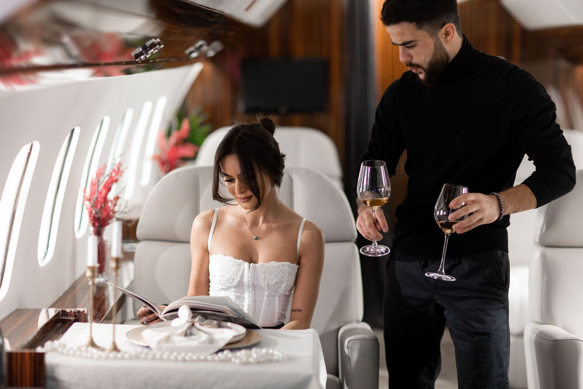 romantic dinner in airplane
